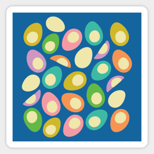 EGGS-CELLENT! Fun Food Hard-Boiled Eggs Easter Picnic Food Kitchen Cooking in Bright Summer Colours on Royal Blue Magnet